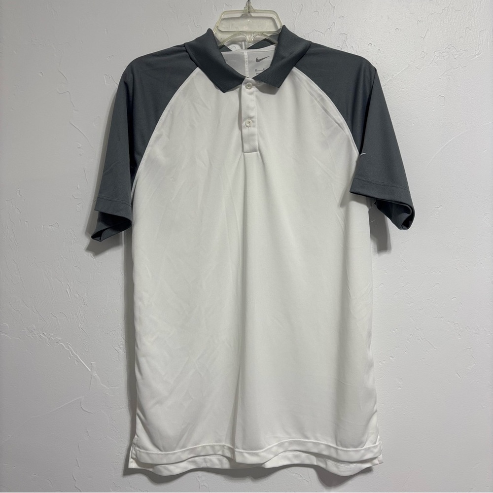 Nike Golf Polo Short Sleeve Shirt White Gray Size Medium